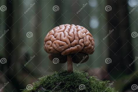 Detailed View of a Human Brain Mushroom Growing on Moss Stock ...