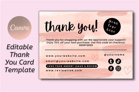 Pink Watercolor Thank You Card Template Gráfico Por Tynacreates