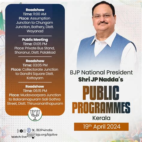 Bjp National President Shri Jp Naddas Public Programmes In Kerala On