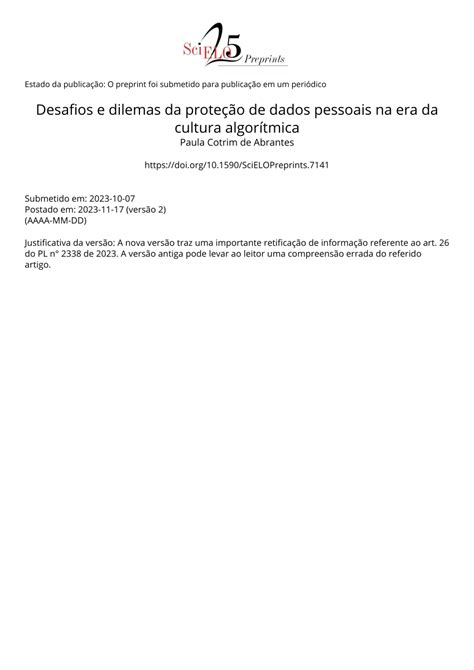 PDF Desafios e dilemas da proteção de dados pessoais na era da