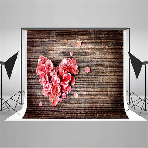 Hellodecor X Ft Pink Love Petals Photography Backdrops Brown Wood