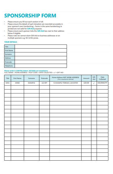 Free Sponsorship Forms In Pdf Ms Word Excel