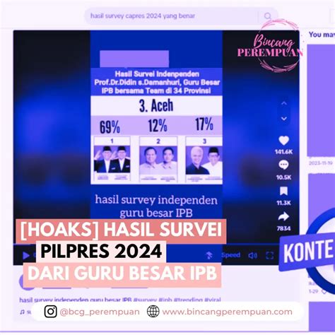 HOAKS Hasil Survei Pilpres 2024 Dari Guru Besar IPB Bincang Perempuan