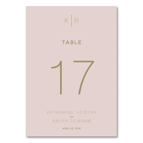 Simple Modern Pink Beige Wedding Table Number Card Zazzle Beige