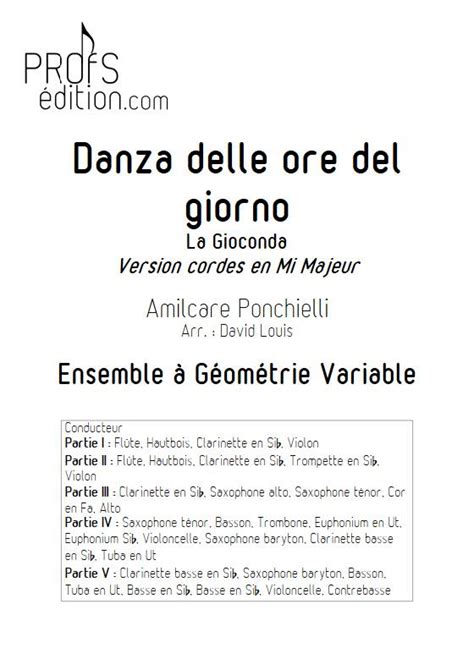 Score Danza Delle Ore Del Giorno La Gioconda Amilcare Ponchielli