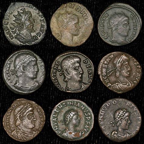 Nine Different Ancient Roman Bronze Coins in VF to XF