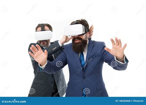 Virtual Reality Partnership Mature Men With Beard In Suit Modern Technology In Agile Business