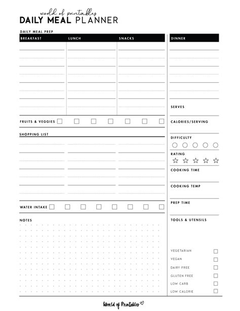 Daily Meal Planner Templates World Of Printables