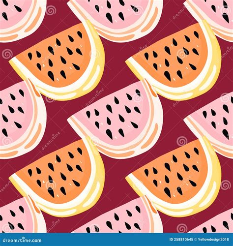 Hand Drawn Watermelon Slices Seamless Pattern Cute Watermelons Endless