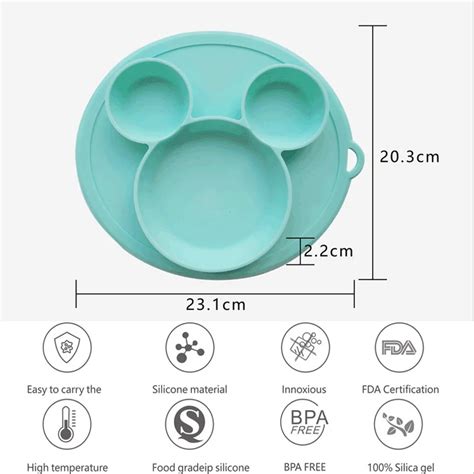 Assiette Plateau Repas Ywei Blue En Silicone Sans Bpa Avec Ventouse