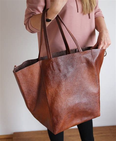 BROWN OVERSIZE SHOPPER Bag Large Tote Cognac Leather Etsy Big Tote