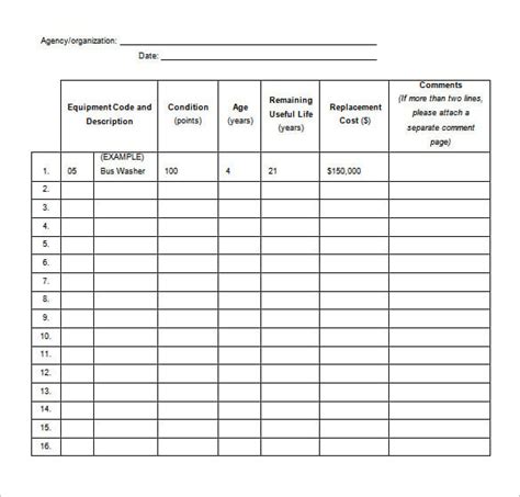 Preventative Maintenance Schedule Template