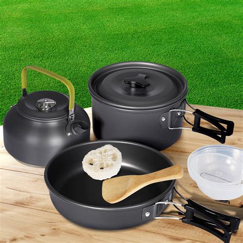 Pcs Camping Cookware Set Outdoor Hiking Cooking Bowl Pot Pan Portable