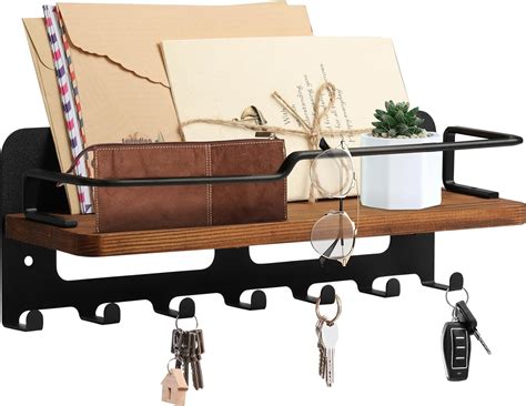 Meilidy Key Holder Wall Mount Metal And Wood Key Rack With