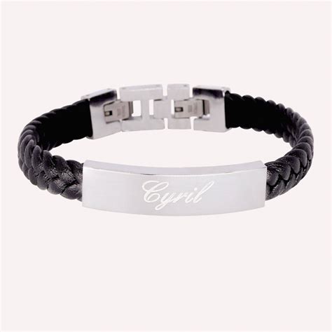 Bracelet Homme Personnalis En Cuir Tress Et Acier