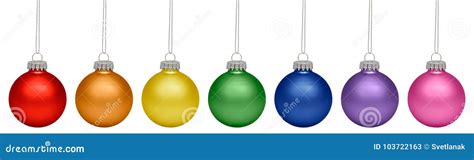 Christmas Baubles All Colors Of The Rainbow Isolated On White Stock