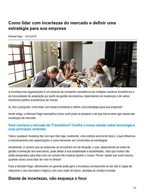 Toda Atividade Empresarial Detém Certo Grau De Incerteza - Lidando Com Incertezas Do Mercado e Definir Uma Estratégia para Sua ...