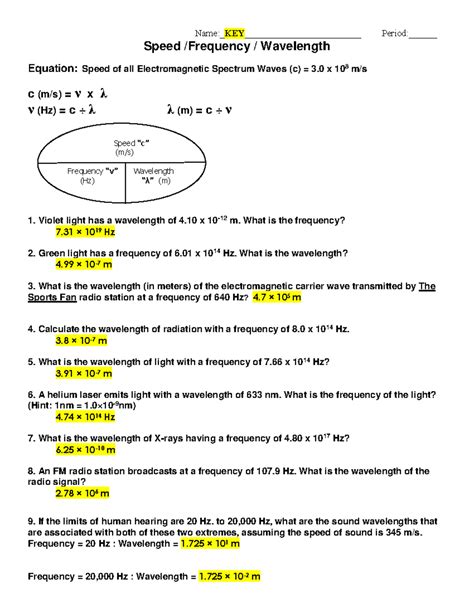 Calculating Frequency Wavelength And Energy Worksheet