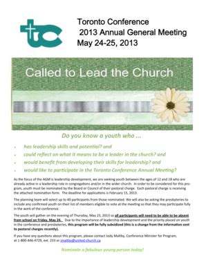 Fillable Online Agm Youth Poster To Pastoral Charges Pub Form Msg