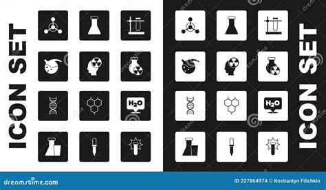 Set Test Tube Flask On Stand Head Radiation Symbol Molecule Chemical
