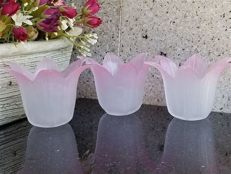 Pink Frosted Glass Candle Holder Made In Mexico Etsy