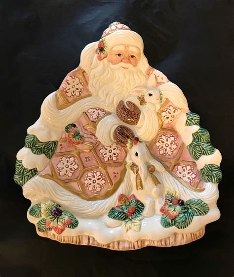 Fitz And Floyd Snowy Woods Santa Tray Embossed Ceramic Etsy