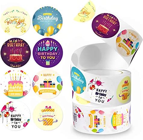 Blmhtwo 500pcs Roll Happy Birthday Stickers Colorful Round Birthday Stickers In 8