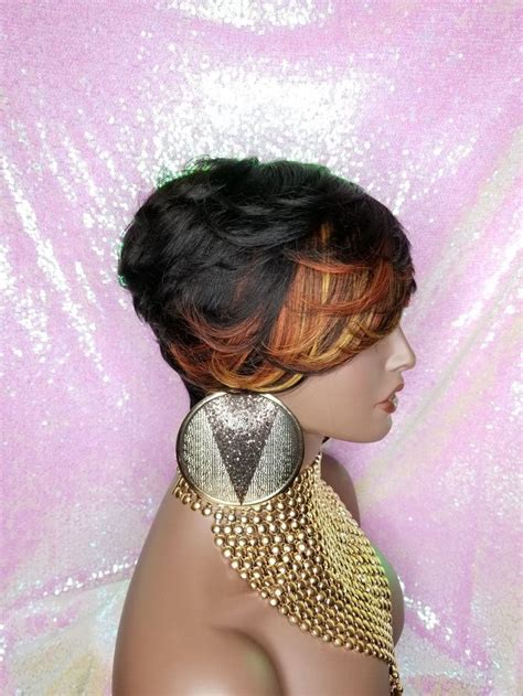 Swoop Bang Pixie Cut Remy 100 Human Hair Wig Ombre Pixie Wigs Black Strawberry Blonde Auburn
