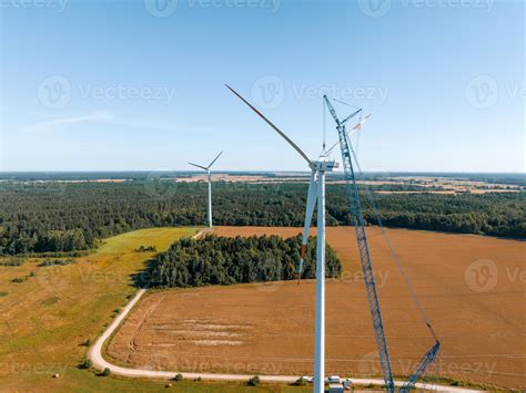 Wind Turbine Construction. Aerial view. 10634431 Stock Photo at Vecteezy