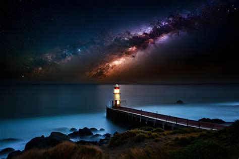 Premium Photo | Lighthouse on a night sky with a lighthouse in the ...