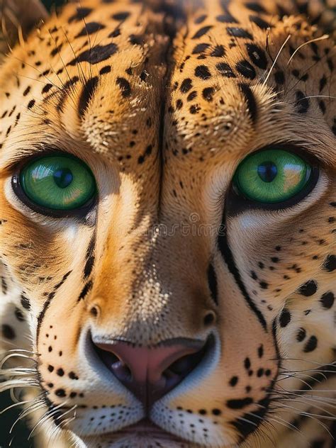 Cheetah Head Face Close Up with Brilliant Green Eyes Stock Illustration ...