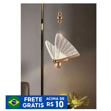 Luminaria Led Pendente Borboleta De Cristal Cor Dourado Cm Ou Cm