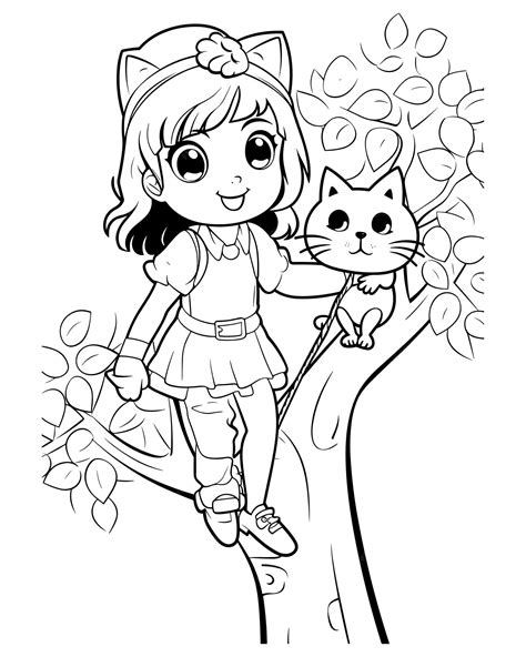 Каваи_цветная_страница_очеркЧерно-белая_иллюстрация_для_цветной_книги ...