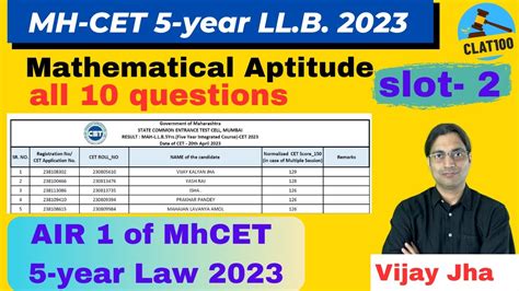 Mh Cet Law Year Slot Questions Of Mathematical Aptitude