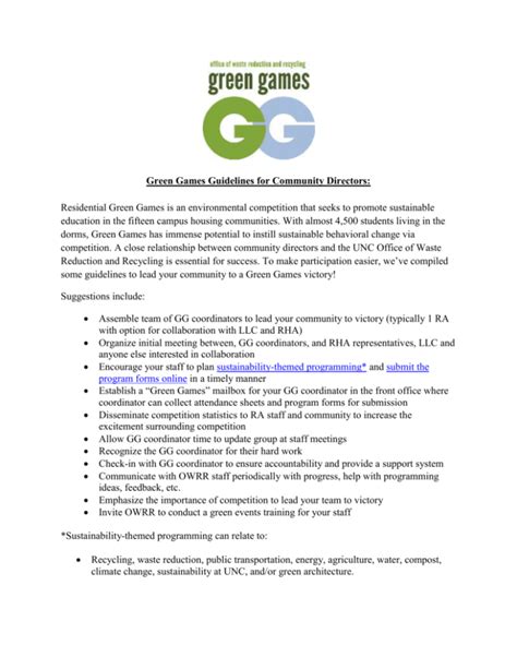 Green Games Guidelines For Community Directors Residential