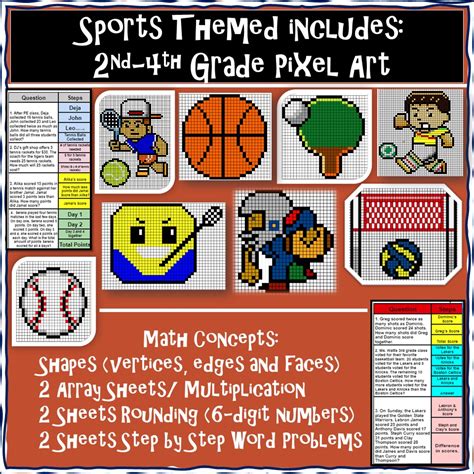 Pixel Art Sports Nd Rd Math Digital Word Prob Rounding Arrays