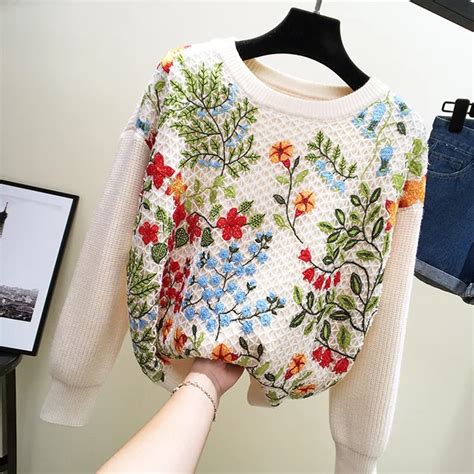 Women Sweaters High Quality 2018 New Autumn Winter Sweaters Flower