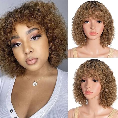 Amazon Joedir Hair Short Curly Bob Wig With Bangs Human Hair For