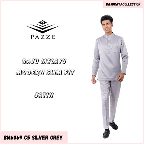 FAST DELIVERY Pazze Baju Melayu Satin Slim Fit Black Navy Blue