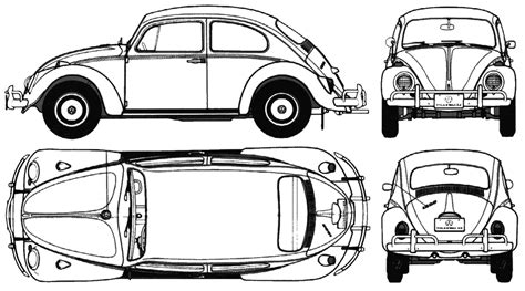 1963 Volkswagen Beetle 1300 Sedan V2 Blueprints Free Outlines