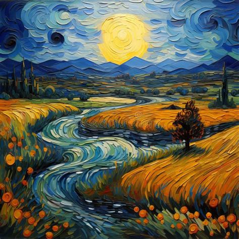 vibrant van gogh style landscape painting  expressive brushstrokes
