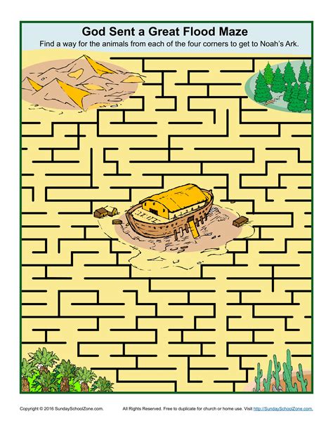 God Sent A Great Flood Maze Bible Activities For Kids Bible