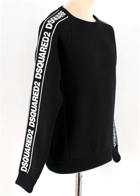 Dsquared2 Black Tape Logo Sleeve Knitted Crew Neck Jumper M At 1stdibs