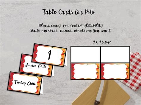 Chili Cook Off Voting Ballots And Awards With Table Cards 1st 2nd And