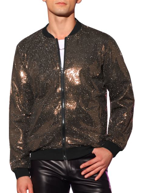 Lars Amadeus Sequin Varsity Jacket For Mens Zip Up Long Sleeves Party