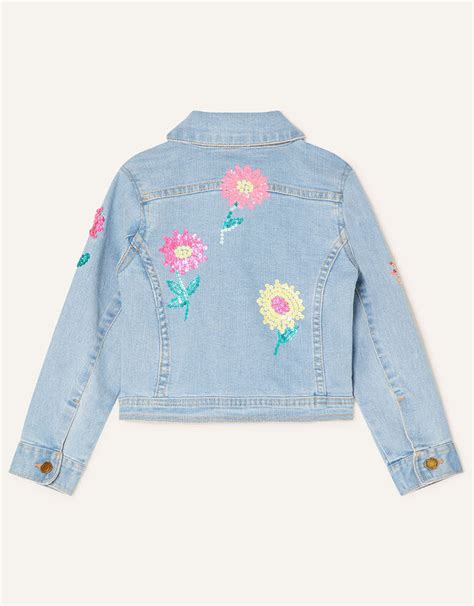 Sequin Flower Denim Jacket Blue Girls Coats And Jackets Monsoon Global