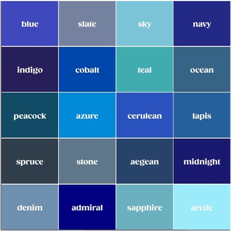 20 Shades of Blue Color Palette