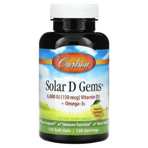 Carlson Solar D Gems Natural Lemon 150 Mcg 6 000 IU 120 Soft Gels