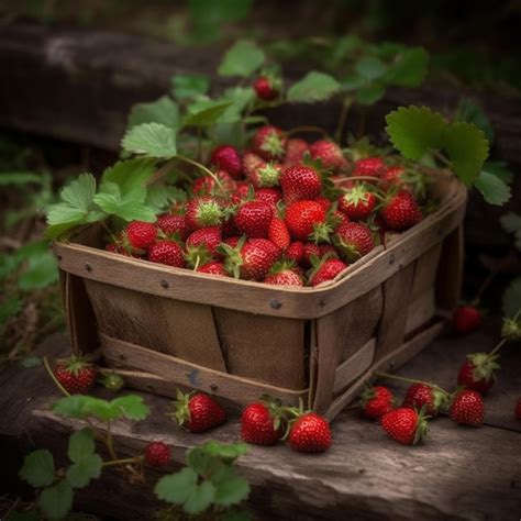 Una Caja De Madera De Fresas Se Sienta Sobre Una Mesa De Madera Con