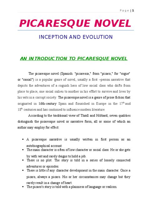 (DOC) PICARESQUE NOVEL INCEPTION AND EVOLUTION | Rituparna Paul ...